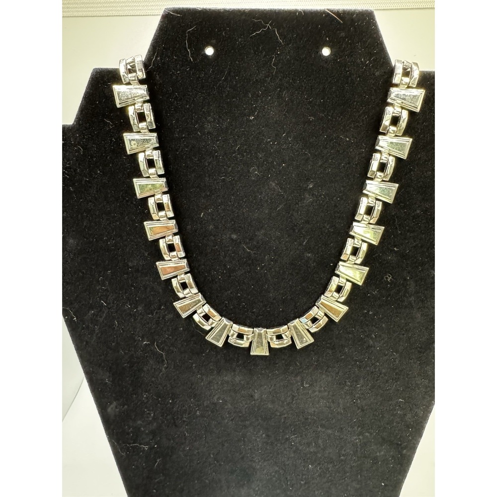 Vintage‎ Lustern Silvertone Geometrical Necklace - 15"